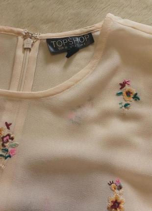 Новая блуза цвет пудры с вышитыми цветами красивый длинный рукав размер 6-8 topshop5 фото