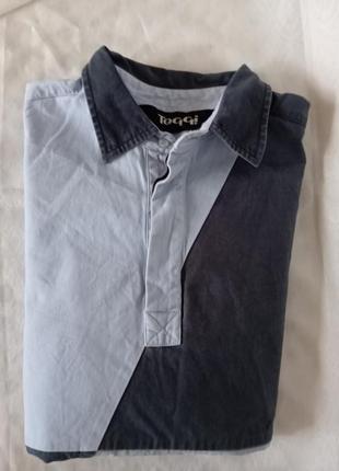 Джинсовая рубашка, комбинированная из денима 2 цветов