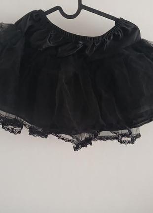 Черная детская фатиновая мини юбка пышная, черный подъюпник фатиновый с рюшами