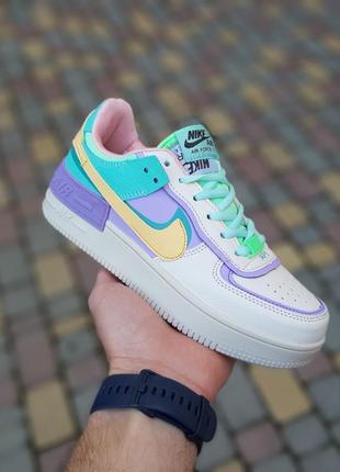 Женские кроссовки nike air force 1 shadow бежевые с бирюзой и сиреневой скидка sale &lt;unk&gt; smb2 фото