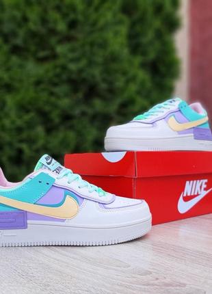 Женские кроссовки nike air force 1 shadow бежевые с бирюзой и сиреневой скидка sale &lt;unk&gt; smb8 фото