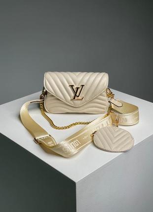 Жіноча сумка louis vuitton wave multi pochette cream/gold2 фото