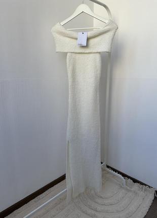 Платье молочное теплое мягечка в рубчик с разрезом 4th- reckless3 фото