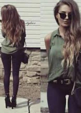 Рубашка хакі з відкритими плечима h&m3 фото