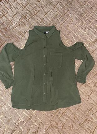 Рубашка хакі з відкритими плечима h&m5 фото