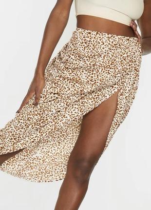 Леопардовая юбка с драпировкой длинная2 фото