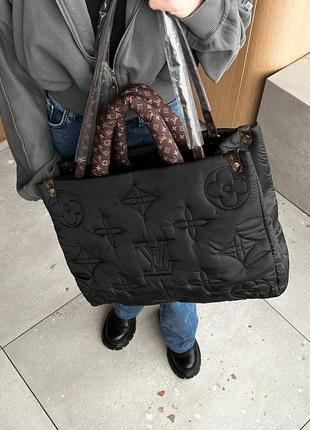 Louis vuitton puff onthego gm black, жіноча сумка пуфер, женская сумка, шоппер