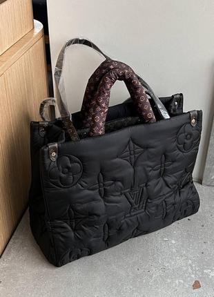Louis vuitton puff onthego gm black, жіноча сумка пуфер, женская сумка, шоппер3 фото