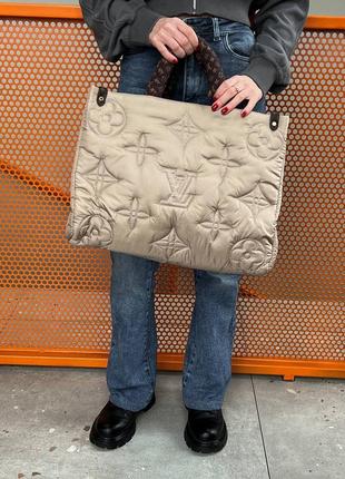 Louis vuitton puff onthego gm beige, жіноча сумка, женская сумка, шоппер2 фото