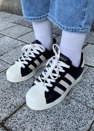 Adidas superstar black жіночі кросівки демісезон адідас весна осінь чорні з білим кеди 
кроссовки черные с белым в полоску весна  демисезонные9 фото