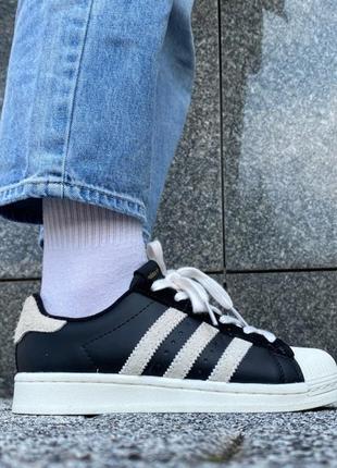 Adidas superstar black жіночі кросівки демісезон адідас весна осінь чорні з білим кеди 
кроссовки черные с белым в полоску весна  демисезонные