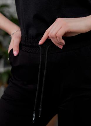 Шорты женские летние трикотажные хлопковые из натуральной ткани, черные6 фото