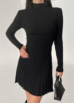 Сукня жіноча коротка міні нарядна вязана святкова чорна бежева весняна з довгим рукавом на весну гарна платя повсякденна