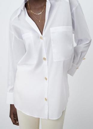 Белоснежная хлопковая рубашка zara женская