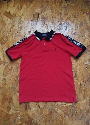 Коттоновая поло футболка polo ralph lauren с лампасами