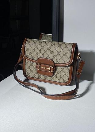 Брендовая женская сумка гуччи gucci horsebit 1955 large bag grey/brown8 фото