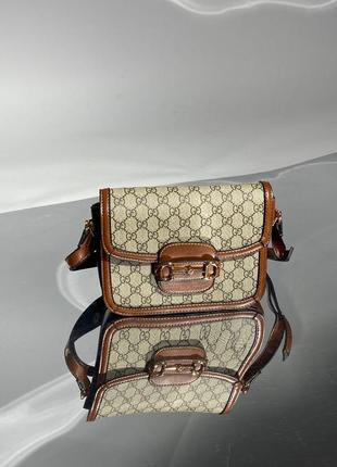 Брендовая женская сумка гуччи gucci horsebit 1955 large bag grey/brown10 фото