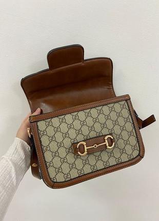 Брендовая женская сумка гуччи gucci horsebit 1955 large bag grey/brown5 фото