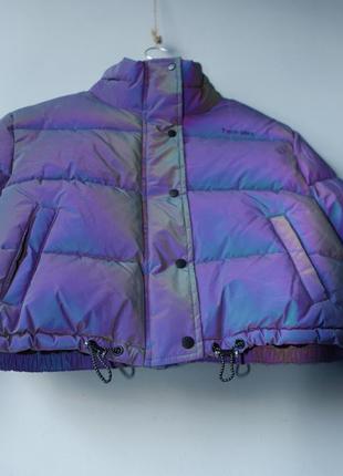Куртка bershka светоотражающая голографическая h&m бершка зара hm весенняя демисезонная укороченная короткая блискуча укорочена утепленная4 фото