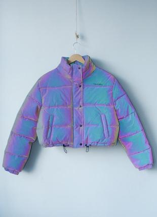 Куртка bershka светоотражающая голографическая h&m бершка зара hm весенняя демисезонная укороченная короткая блискуча укорочена утепленная1 фото
