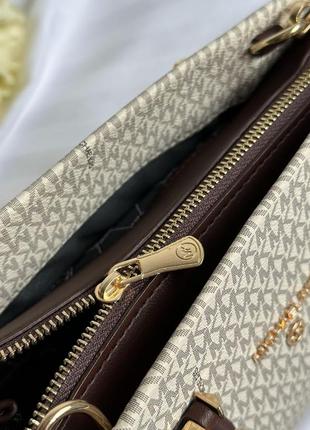 Женская брендовая сумка michael kors marilyn large logo ivory7 фото