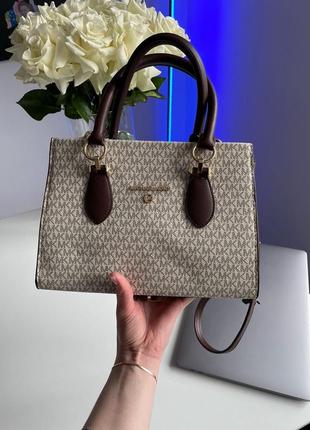 Женская брендовая сумка michael kors marilyn large logo ivory9 фото