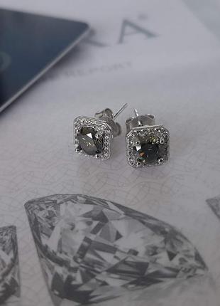 Сережки гвоздики муассаніт 5мм срібло 925 діамант1 фото