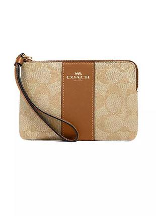 Женский кошелек на замке coach corner zip wristlet in signature canvas 58035 оригинал