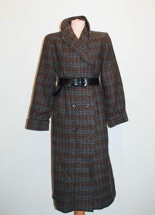 Длинное винтажное шерстяное пальто прямое с поясом прямого кроя под пояс2 фото