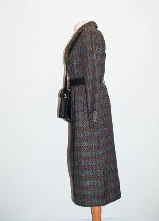 Длинное винтажное шерстяное пальто прямое с поясом прямого кроя под пояс3 фото