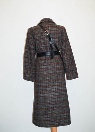 Длинное винтажное шерстяное пальто прямое с поясом прямого кроя под пояс4 фото