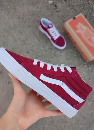 Vans old skool высокие bordo / white2 фото