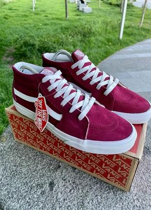 Vans old skool высокие bordo / white1 фото