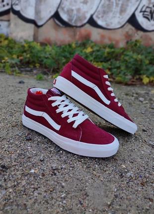 Vans old skool высокие bordo / white10 фото