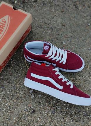 Vans old skool высокие bordo / white9 фото