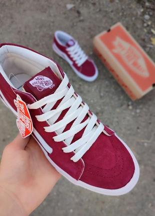 Vans old skool высокие bordo / white3 фото