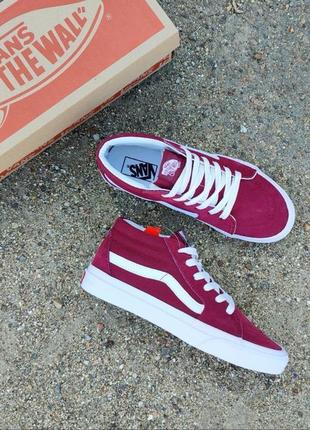 Vans old skool высокие bordo / white6 фото