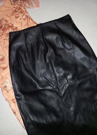 Кожанная юбка карандаш миди2 фото