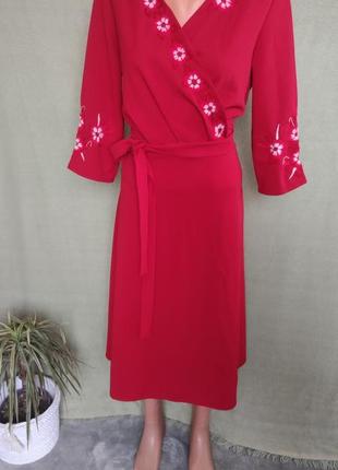 Вышитое платье, классическое красное платье, хл, новое3 фото