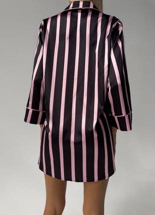 Качественная розовая с черным сатин рубашка/ночнушка victoria secret s-xl5 фото