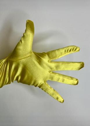Рукавички довгі жовті рукавички атлас,атласні5 фото