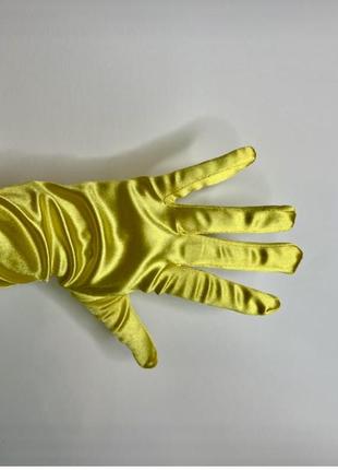 Рукавички довгі жовті рукавички атлас,атласні4 фото