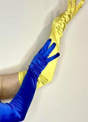 Рукавички довгі жовті рукавички атлас,атласні8 фото