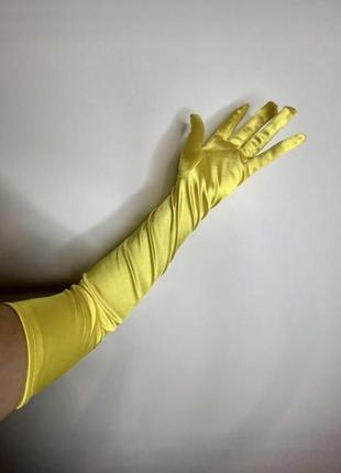 Рукавички довгі жовті рукавички атлас,атласні7 фото