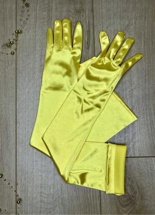Рукавички довгі жовті рукавички атлас,атласні3 фото
