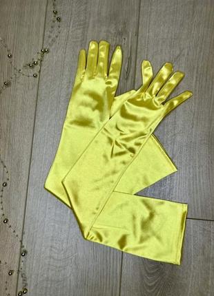 Рукавички довгі жовті рукавички атлас,атласні6 фото