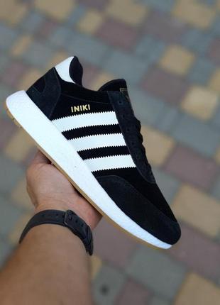 Кроссовки мужские adidas iniki черные с белым скидка sale / smb3 фото