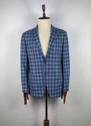 Новий чоловічий піджак блейзер льон бавовна barutti cotton linen blue plaid blazer size 40r / 50