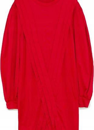 Красная туника платье фонарик пышный рукав zara