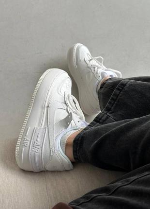 Nike air force white shadow top 🔝 quality жіночі білі шкіряні кросівки найк топ якість преміум демі весна осінь женские белые кожаные кроссовки деми